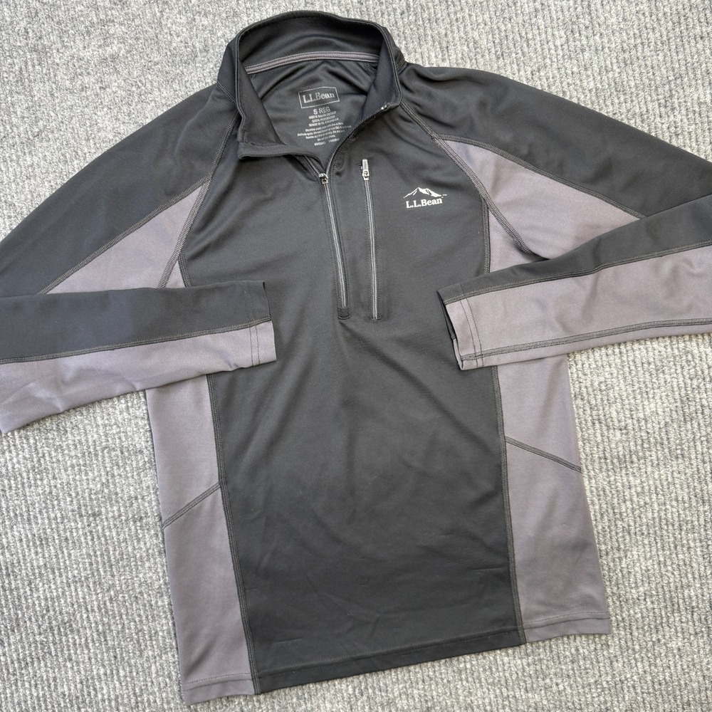 LL Bean Shirt Mens Small Black Gray 1/4 Zip Pullover Lightweight Base Layer Hike